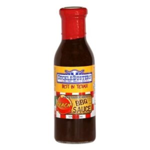 Sucklebusters Peach BBQ Sauce (354ml), en søt og fruktig BBQ-saus med en røykfylt smak som løfter grillmaten.